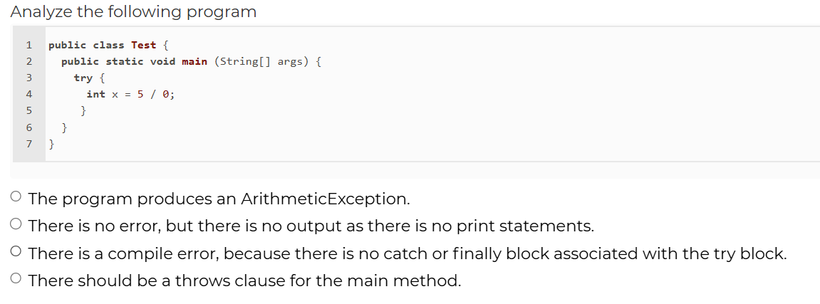 Analyze the following program ` ` ` public class