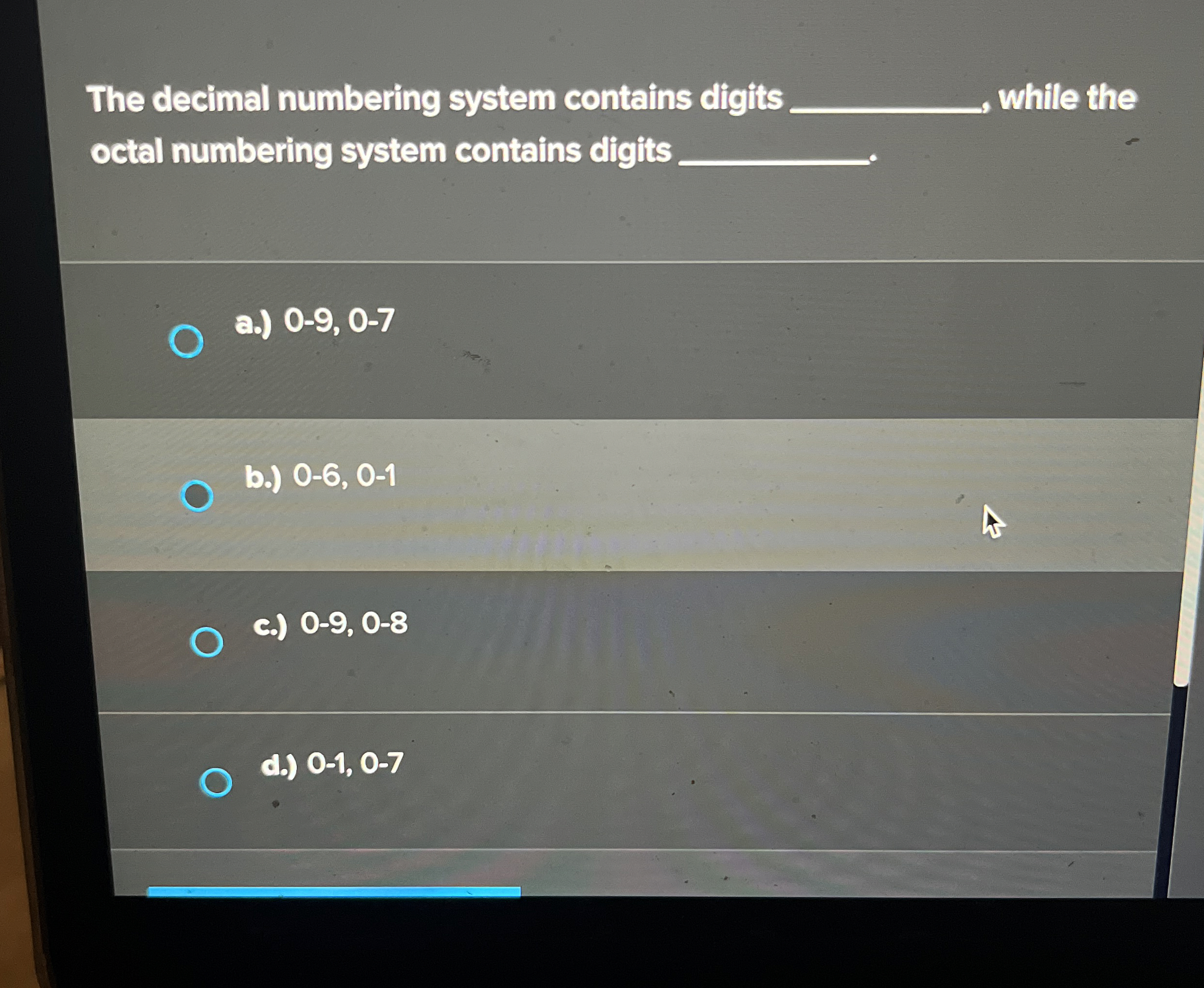 The decimal numbering system contains digits q ,