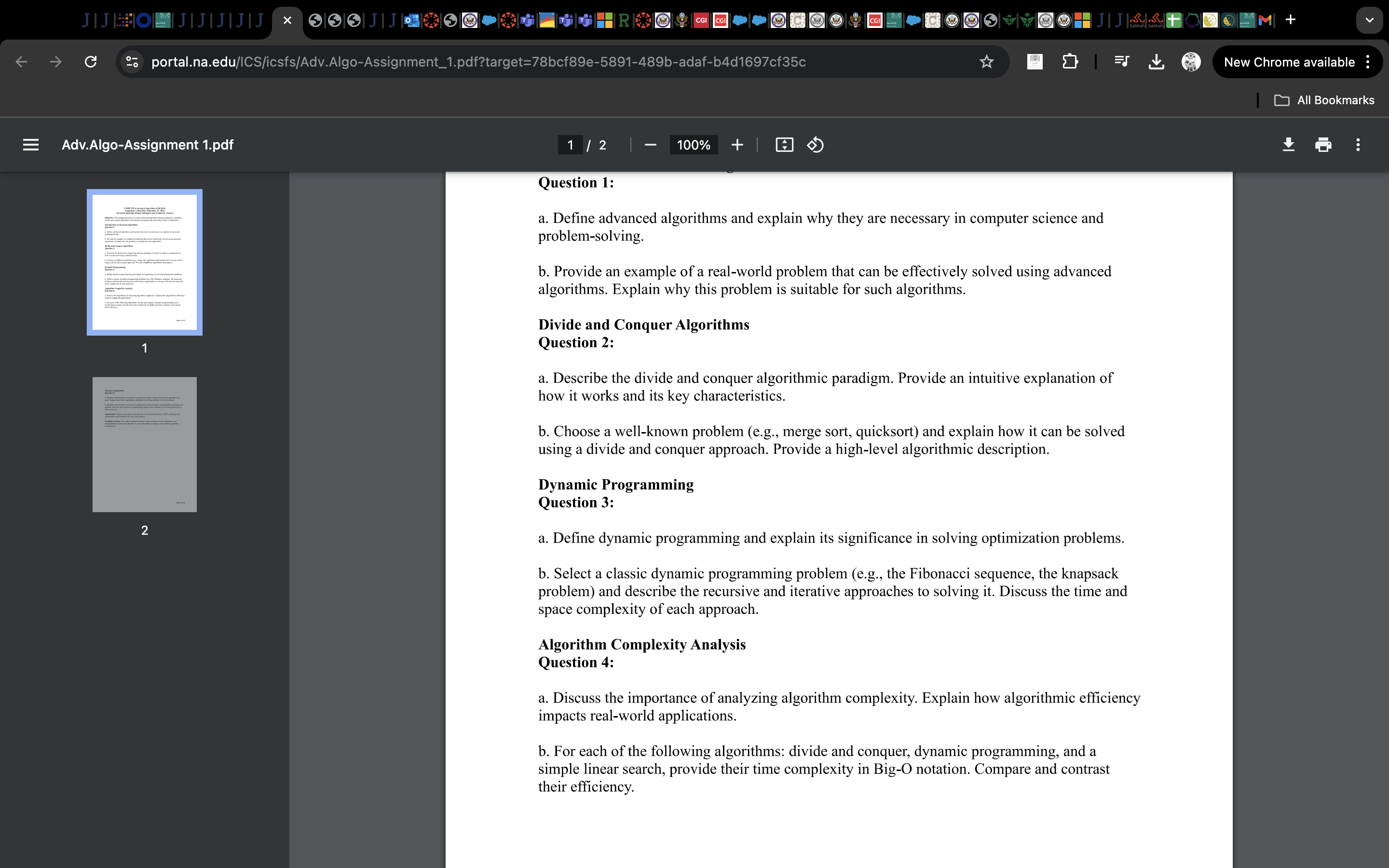 Question 1 : a . Define advanced algorithms and