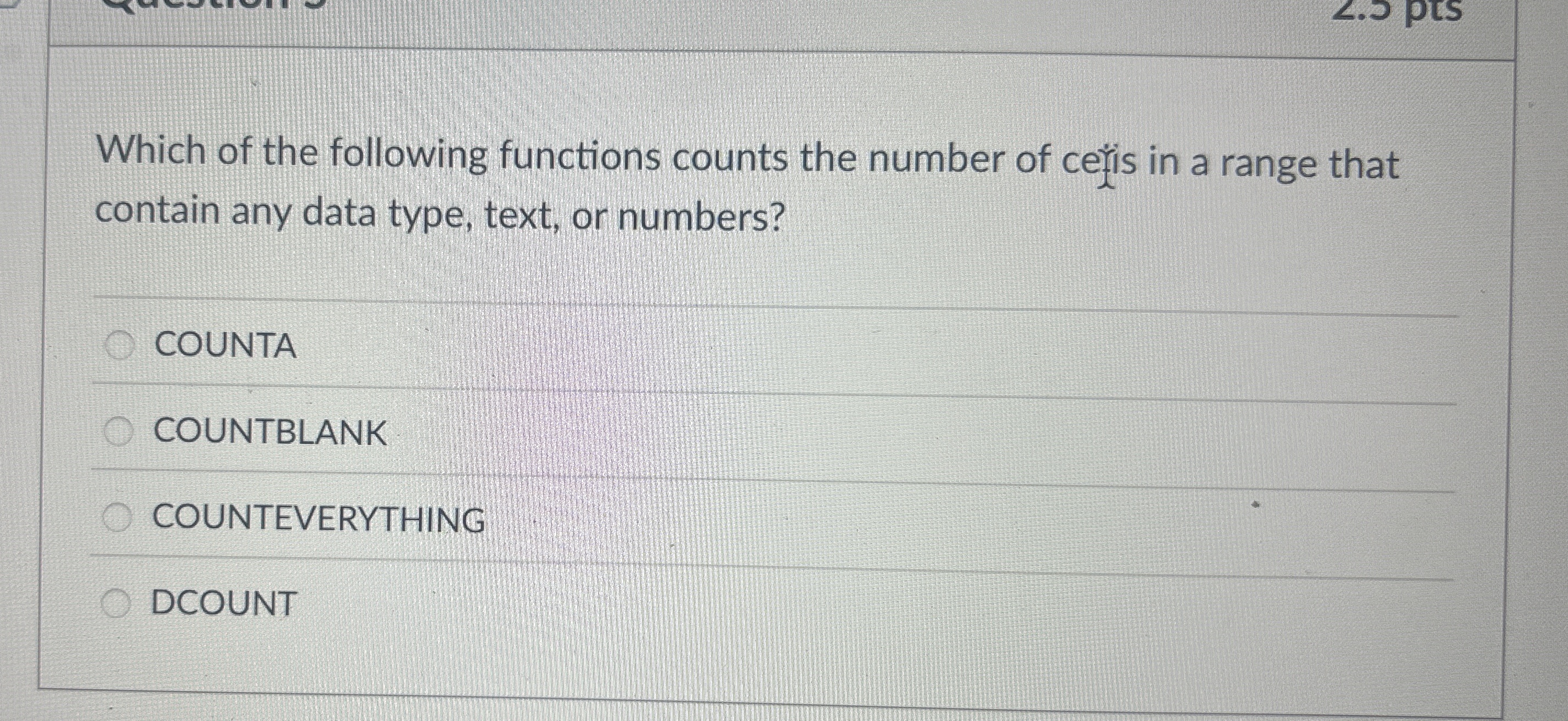 Which of the following functions counts the