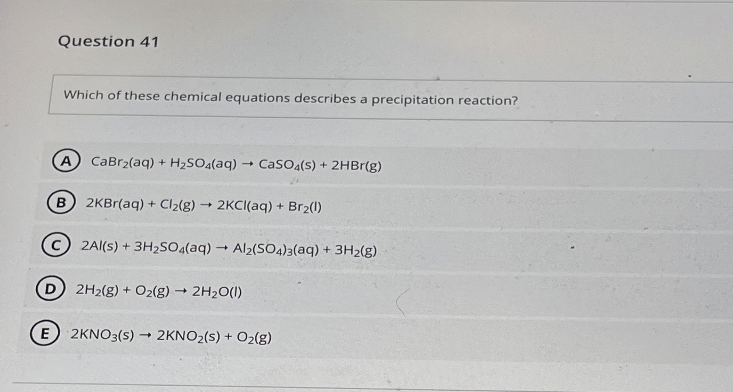 Question 4 1 Which of these chemical equations