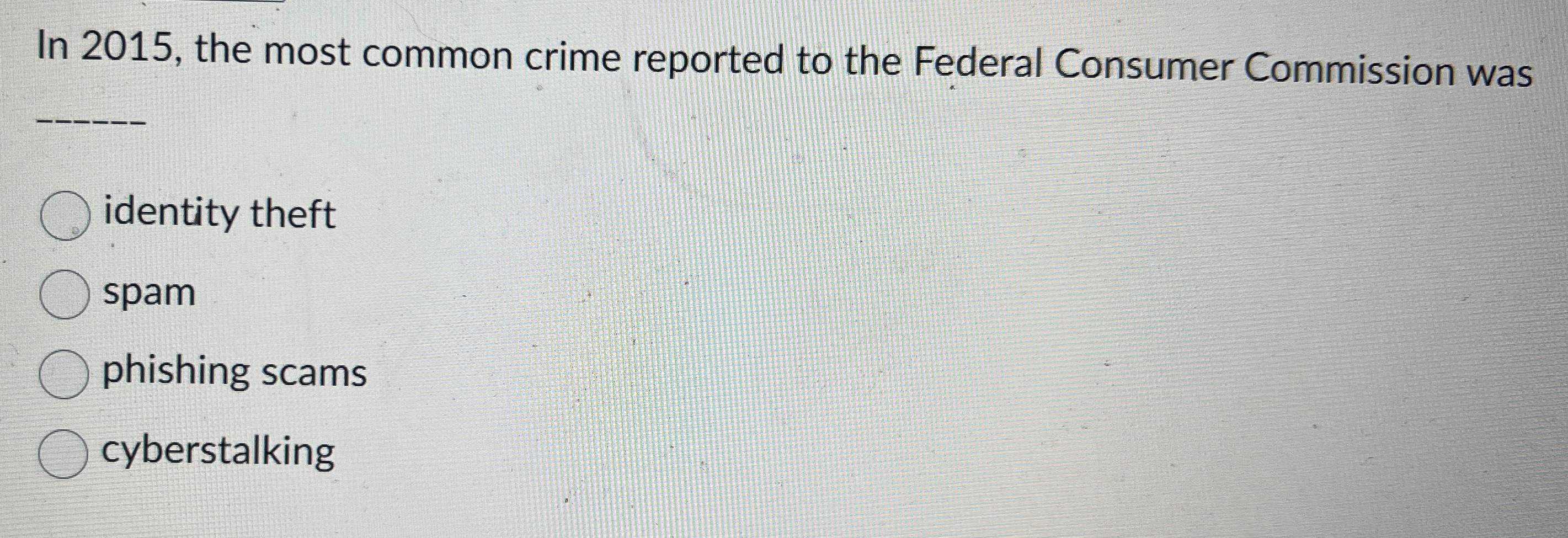 In 2 0 1 5 , the most common crime reported to