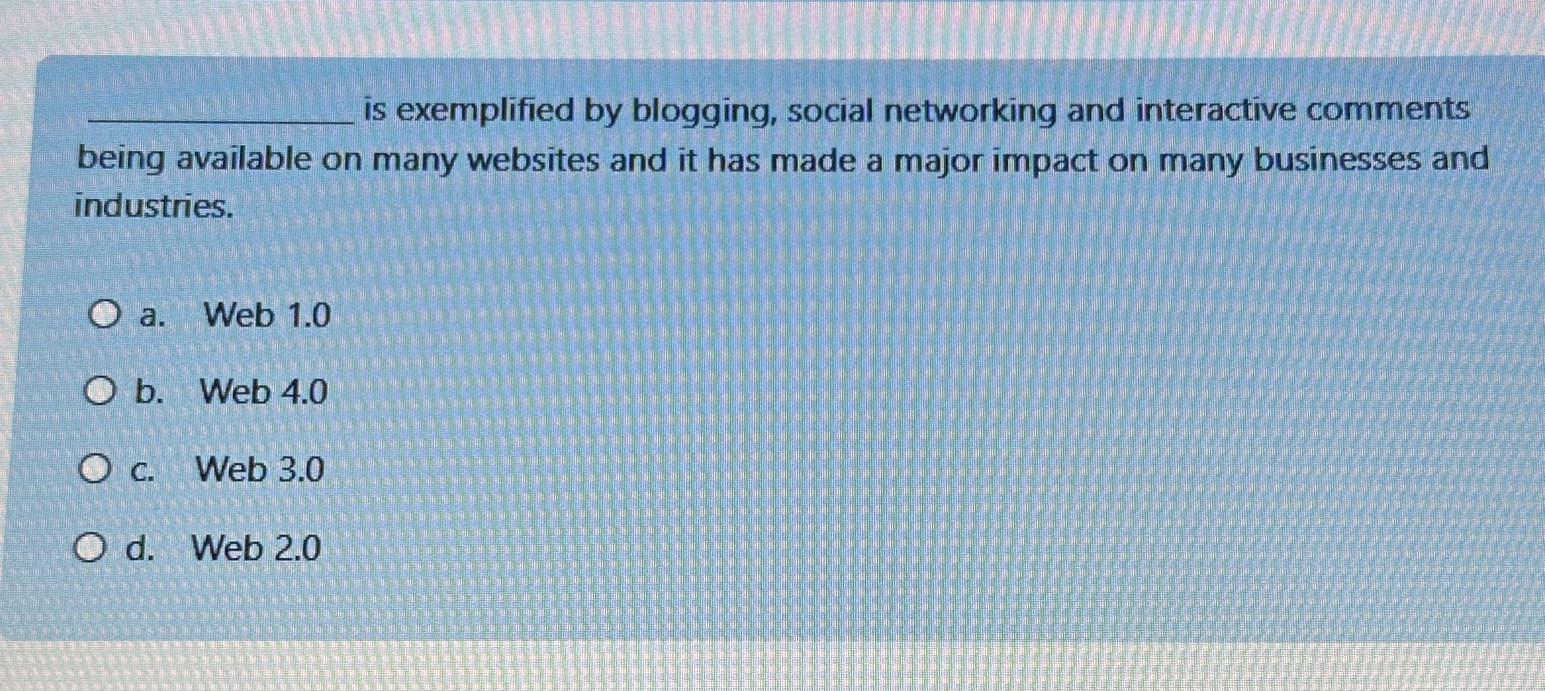 q , is exemplified by blogging, social networking