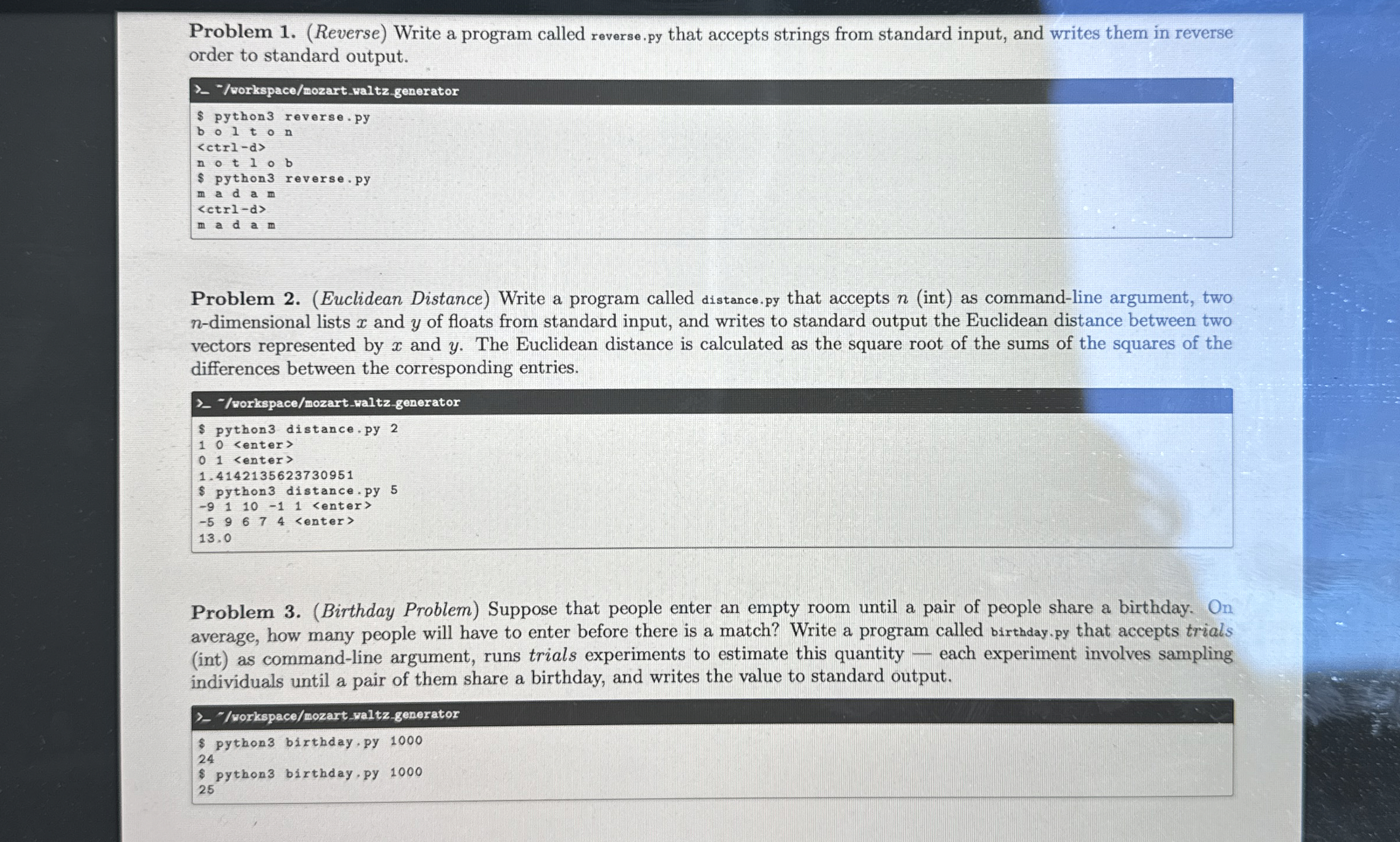 Problem 1 . ( Reverse ) Write a program called