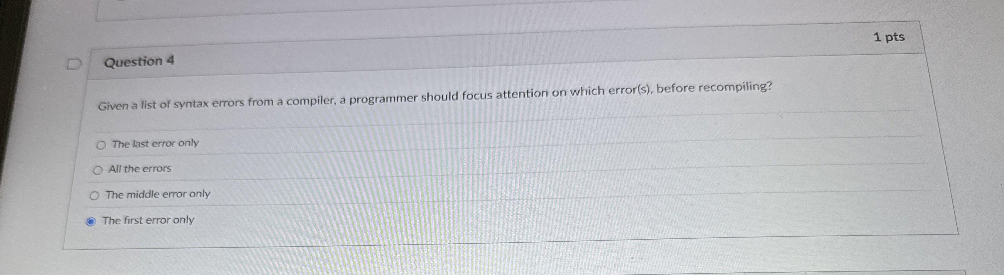 Question 4 Given a list of syntax errors from a