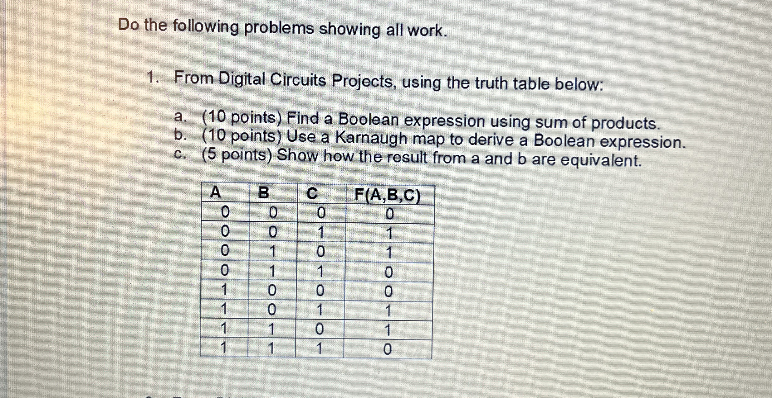Do the following problems showing all work. From