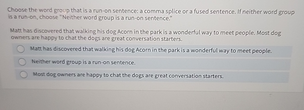 Choose the word group that is a run - on