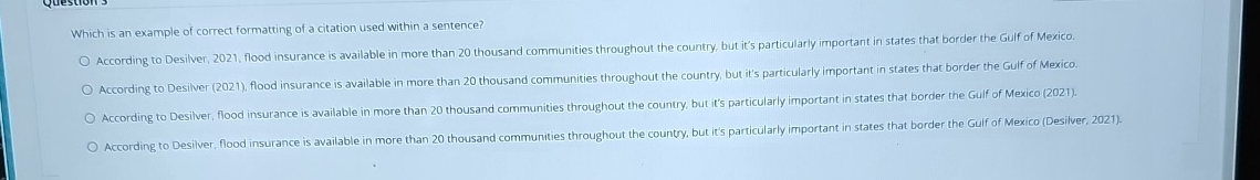 Which is an example of correct formatting of a