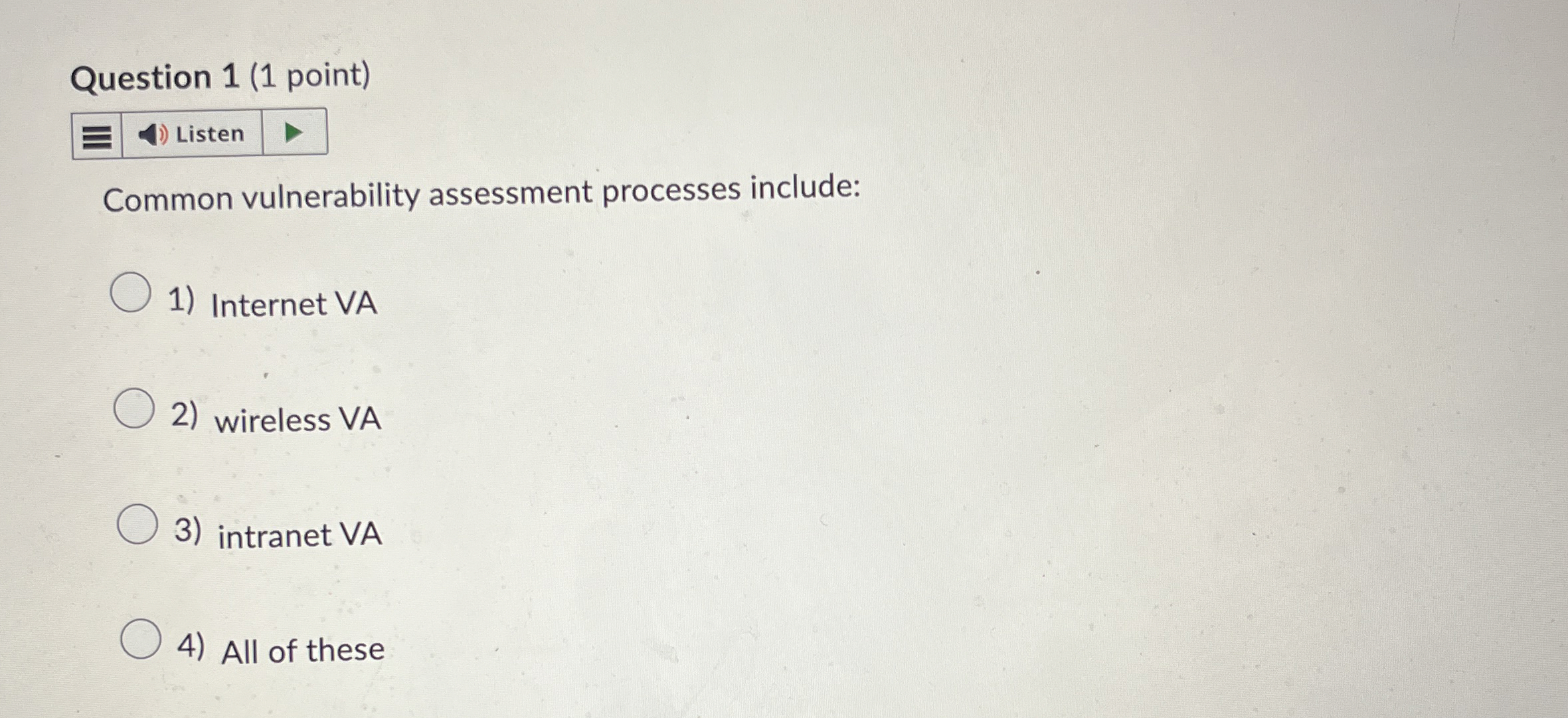 Question 1 ( 1 point ) Common vulnerability