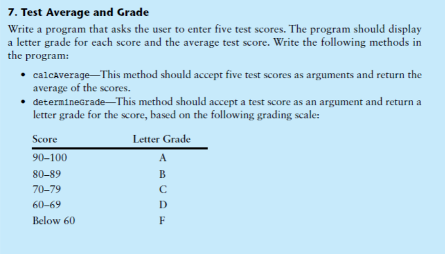 7 . Test Average and Grade This code needs to be