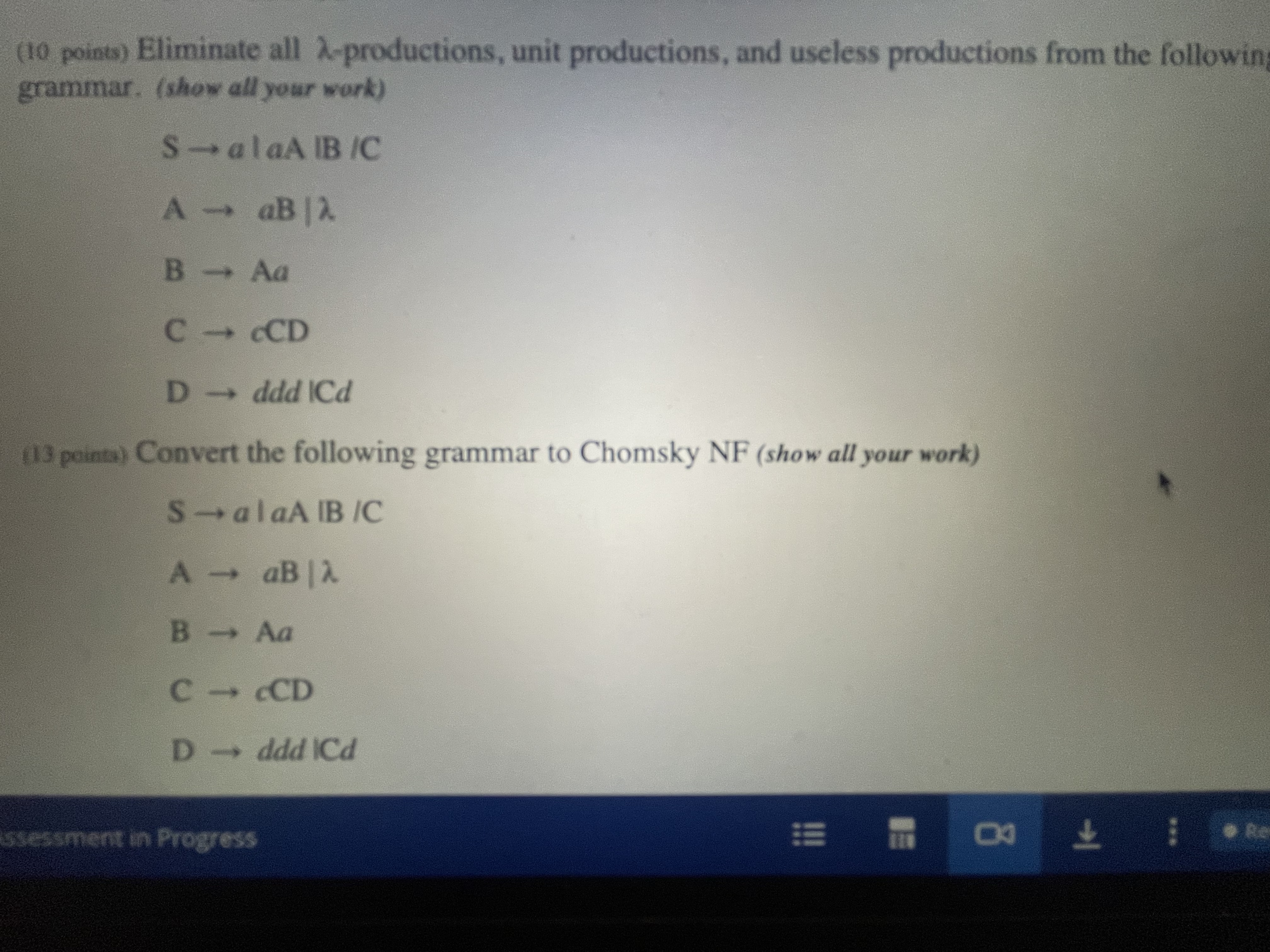 ( 1 0 points ) Eliminate all - productions, unit