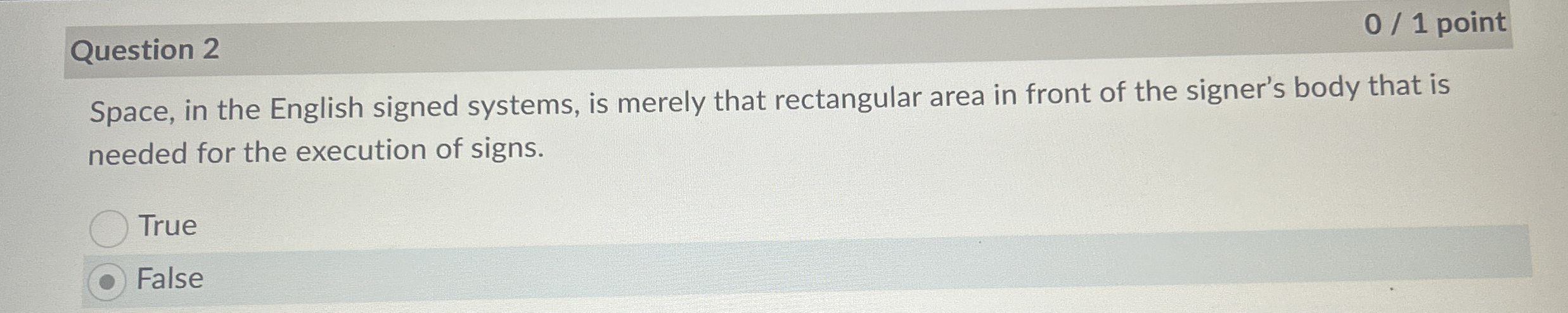 Question 2 Space, in the English signed systems,
