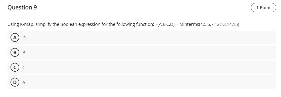 Question 9 Using K - map, simplify the Boolean