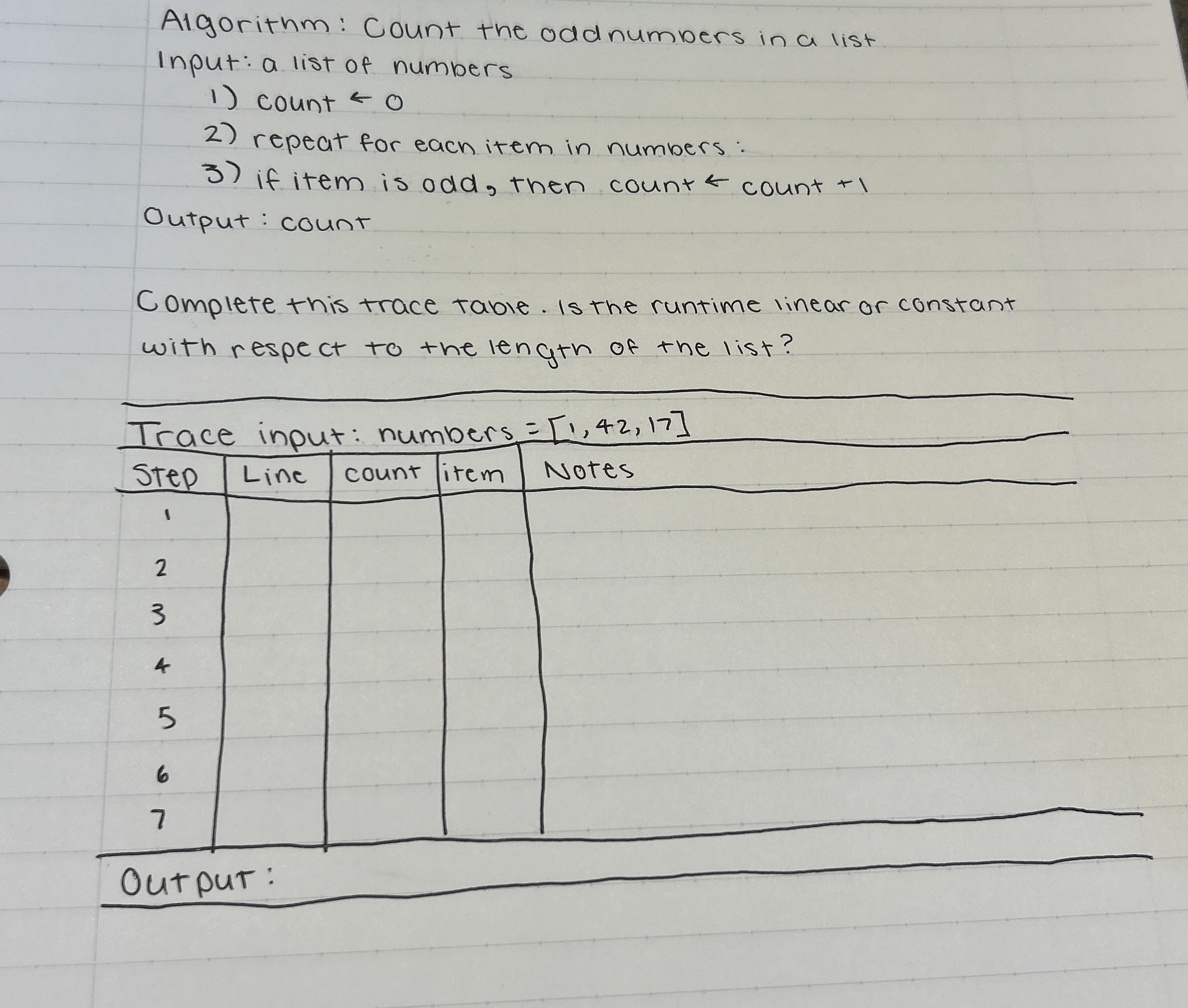 Algorithm: count the odd numbers in a list input: