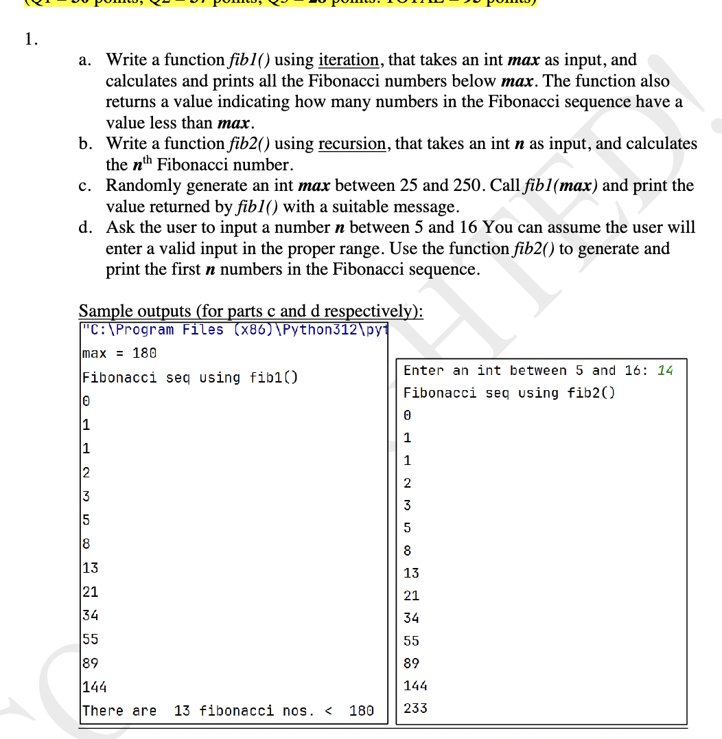 1 . a . Write a function \ ( f i b 1 ( ) \ )