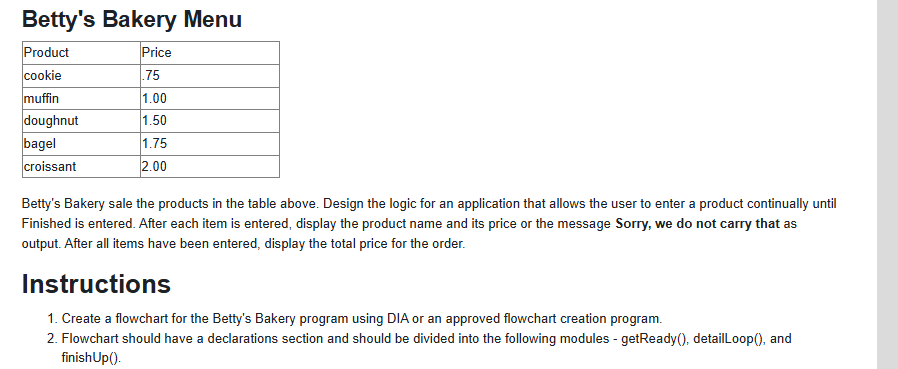 Betty's Bakery Menu Betty's Bakery sale the