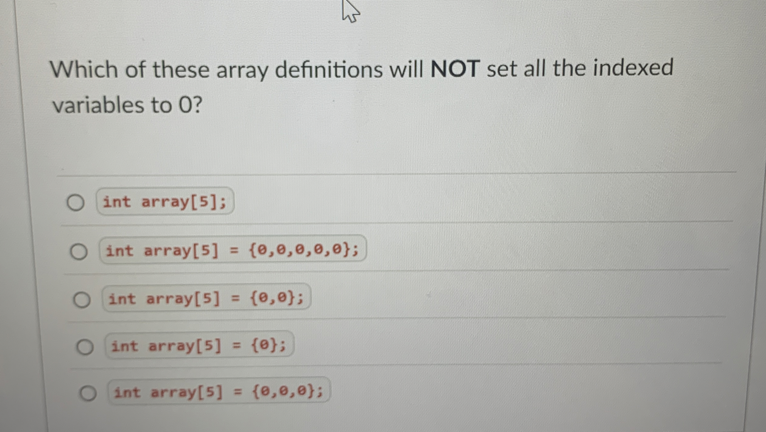 Which of these array definitions will NOT set all