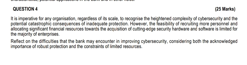 QUESTION 4 It is imperative for any organisation,