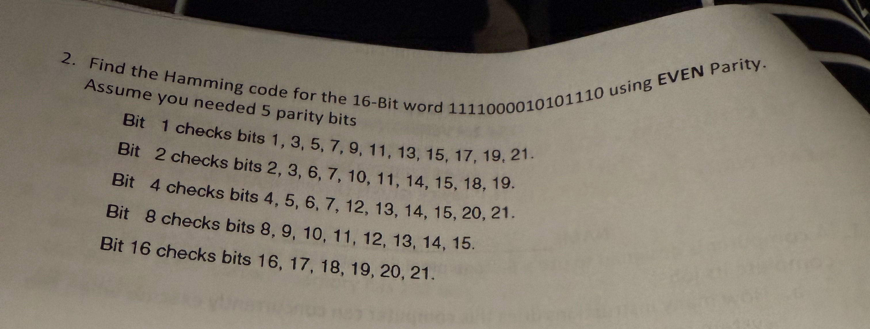 Find the Hamming code for the 1 6 - Bit word 1 1