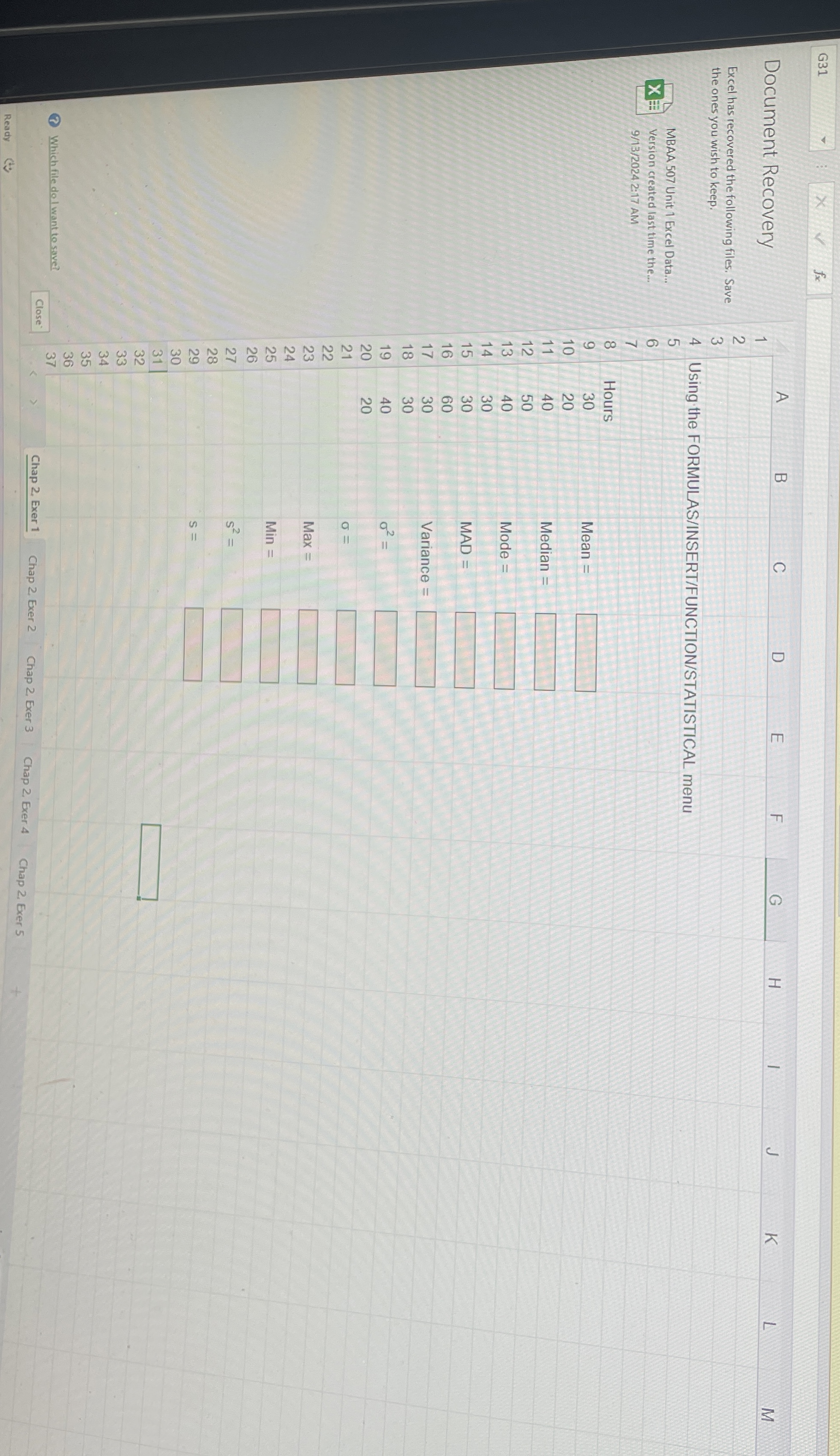 Document Recovery Excel has recovered the