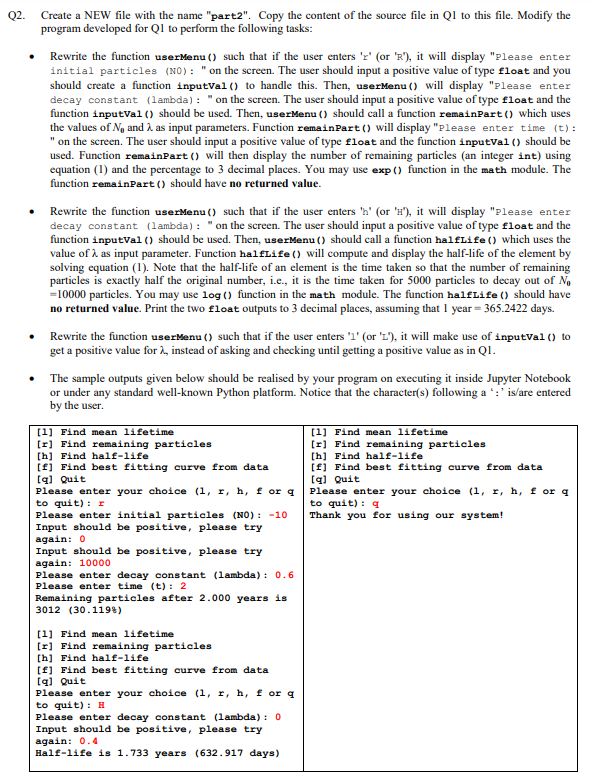 Q 2 . Create a NEW file with the name "part 2 " .