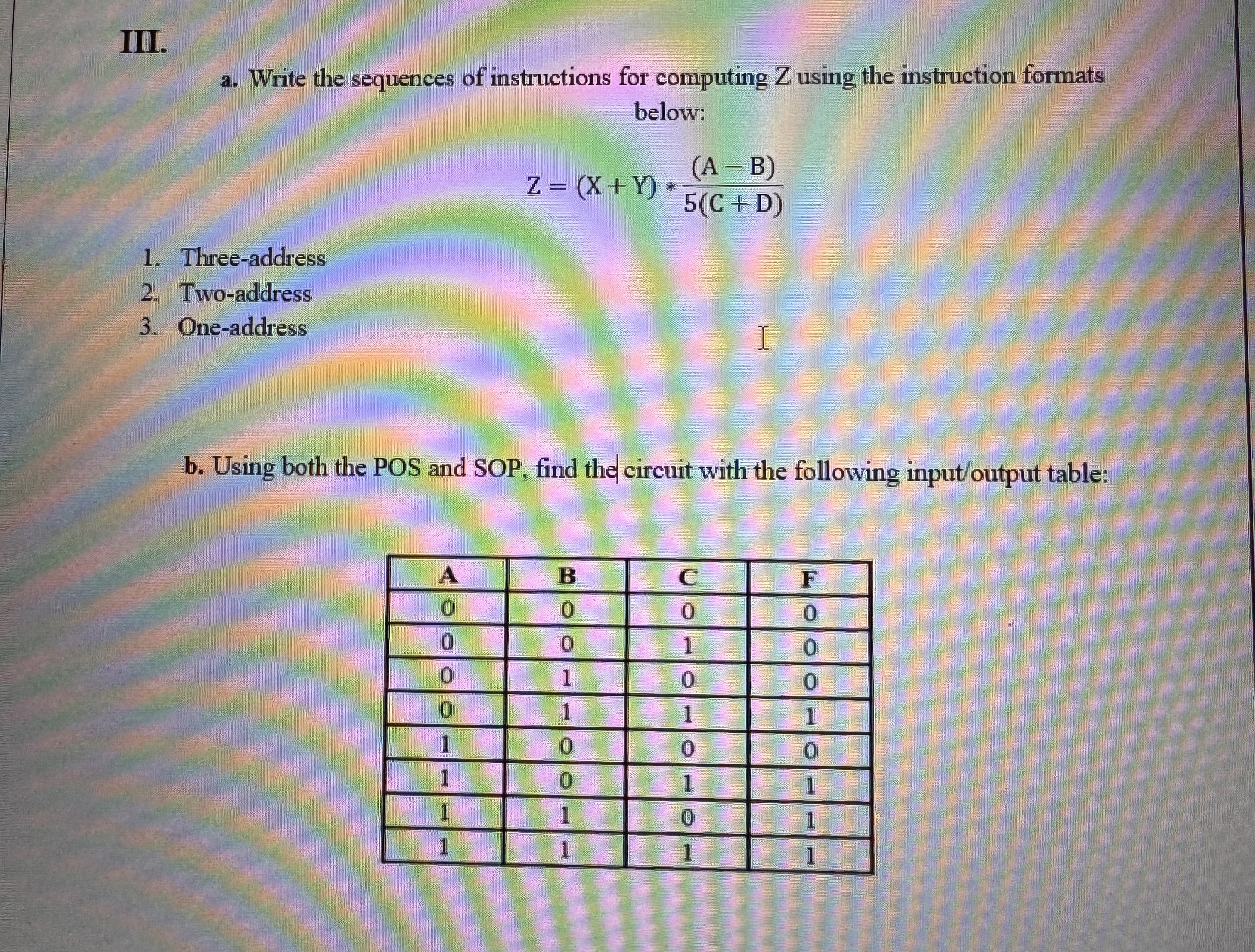 III. a . Write the sequences of instructions for