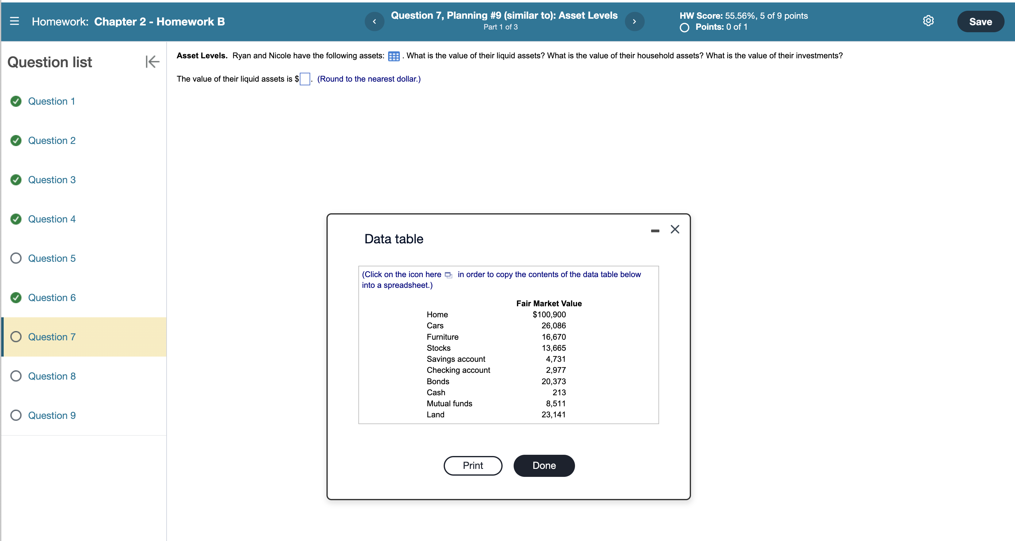 HW Score: 55.56%, 5 of 9 points E Homework: