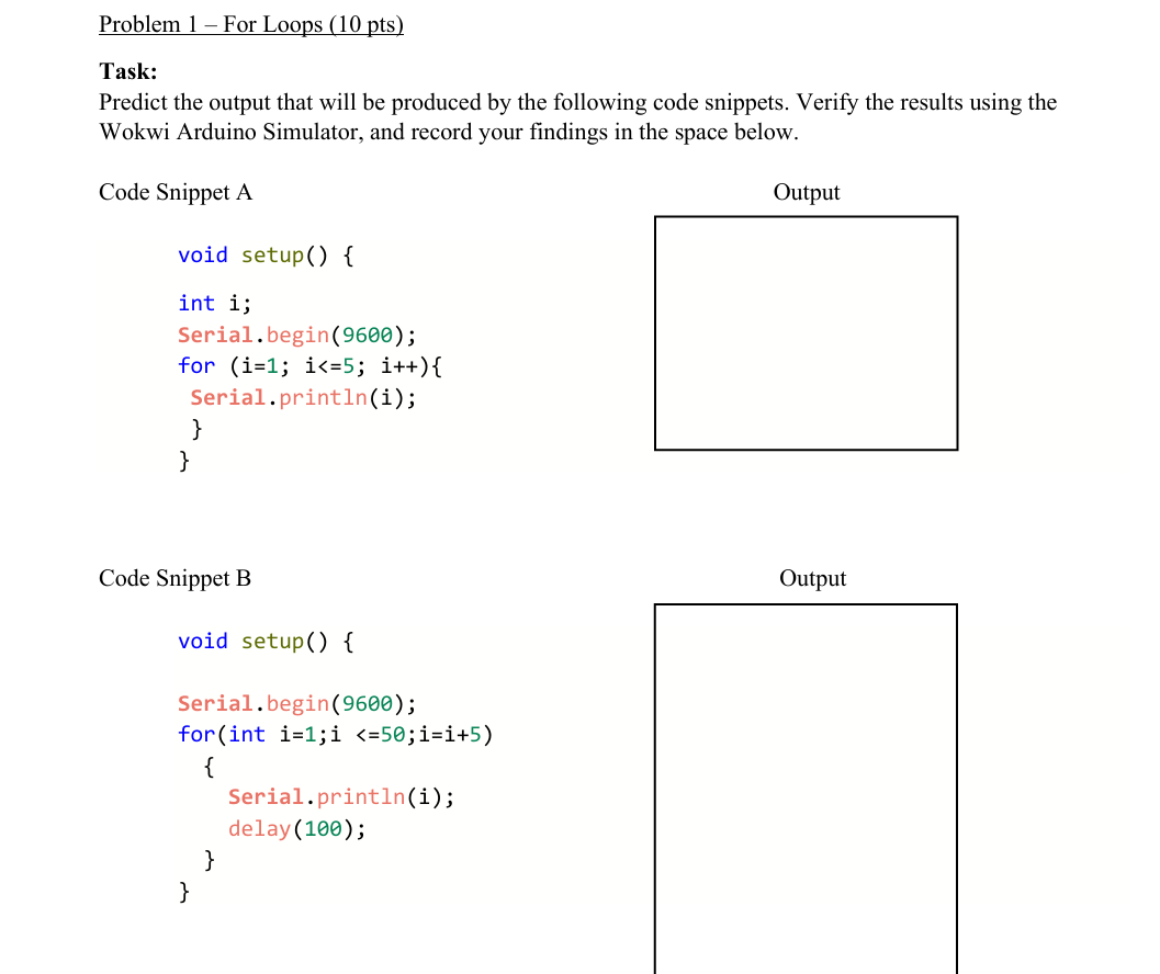 Problem 1 - For Loops ( 1 0 pts ) Task: Predict