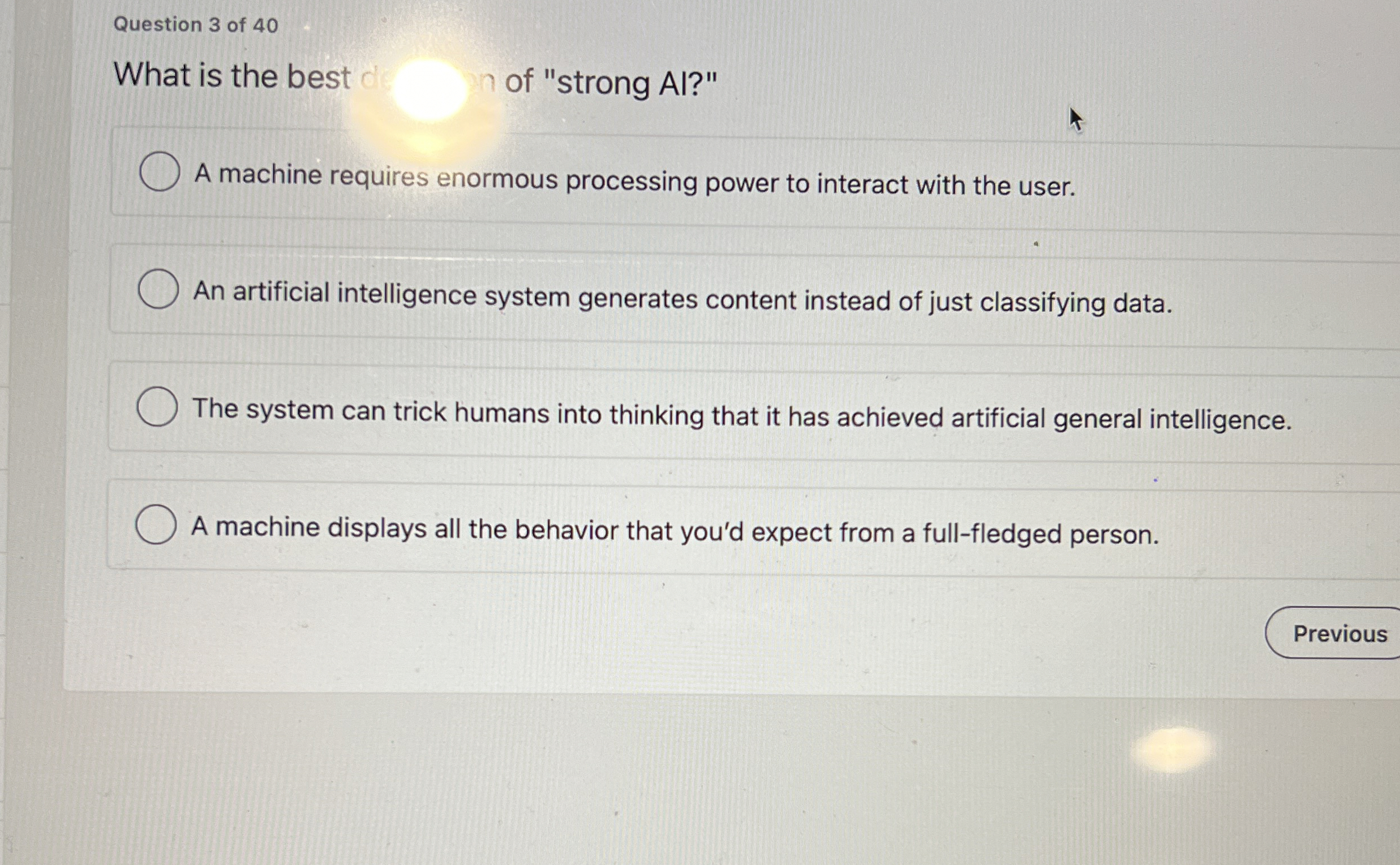 Question 3 of 4 0 What is the best n of "strong