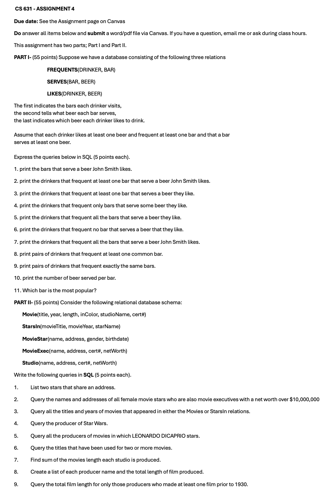 CS 6 3 1 - ASSIGNMENT 4 Due date: See the
