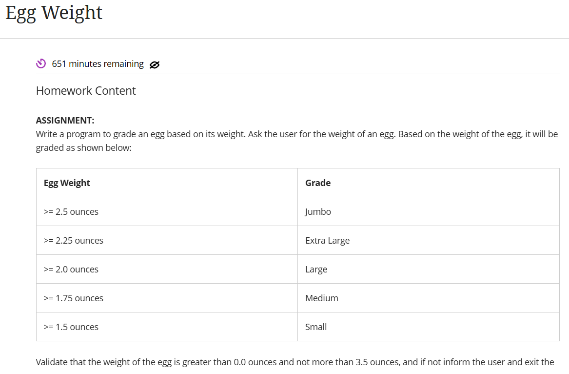 Egg Weight 6 5 1 minutes remaining O ? Homework