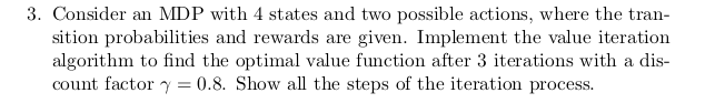 Consider an MDP with 4 states and two possible