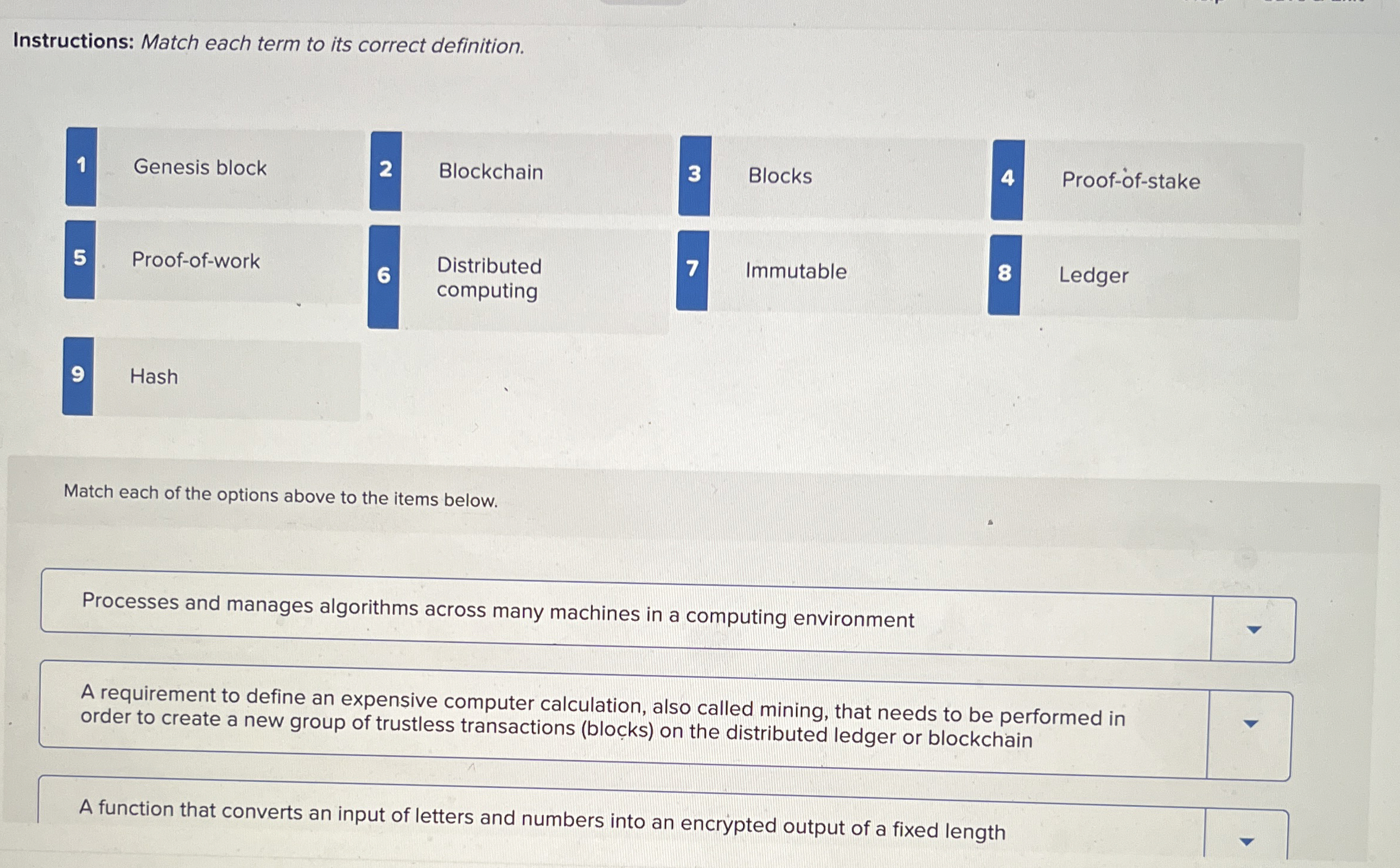 Instructions: Match each term to its correct