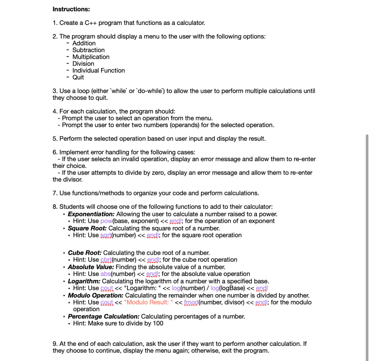Instructions: Create a C + + program that