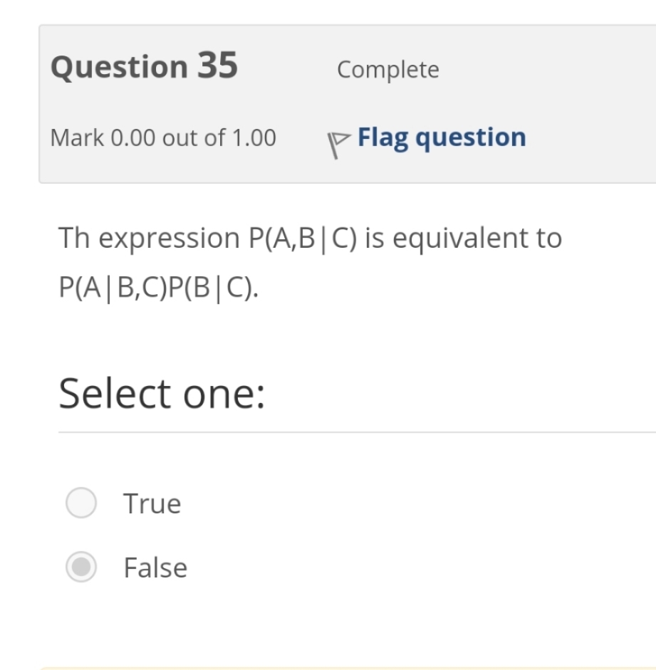 Question 3 5 Complete Mark 0 . 0 0 out of 1 . 0 0