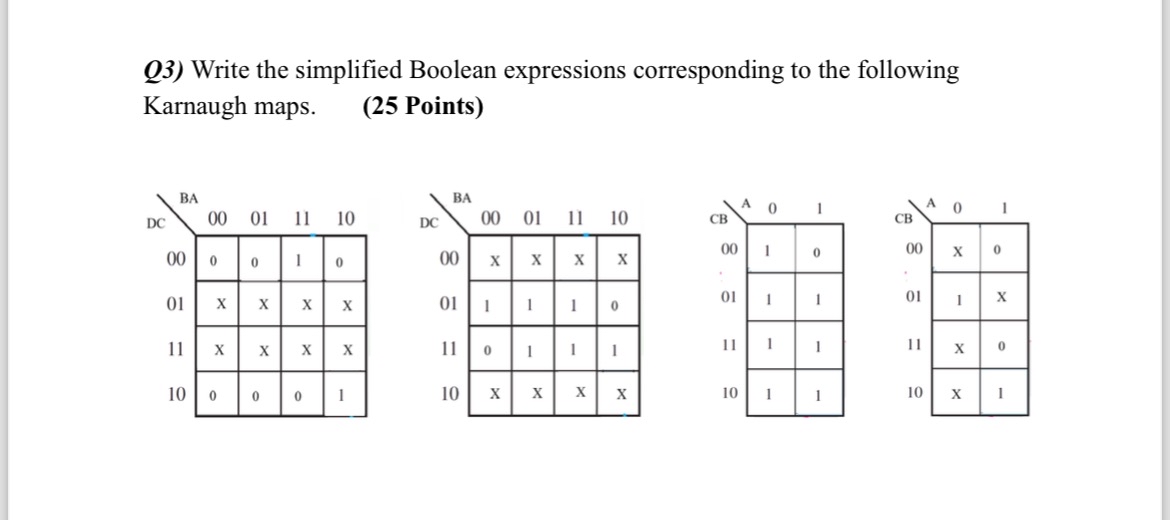 Q 3 ) Write the simplified Boolean expressions