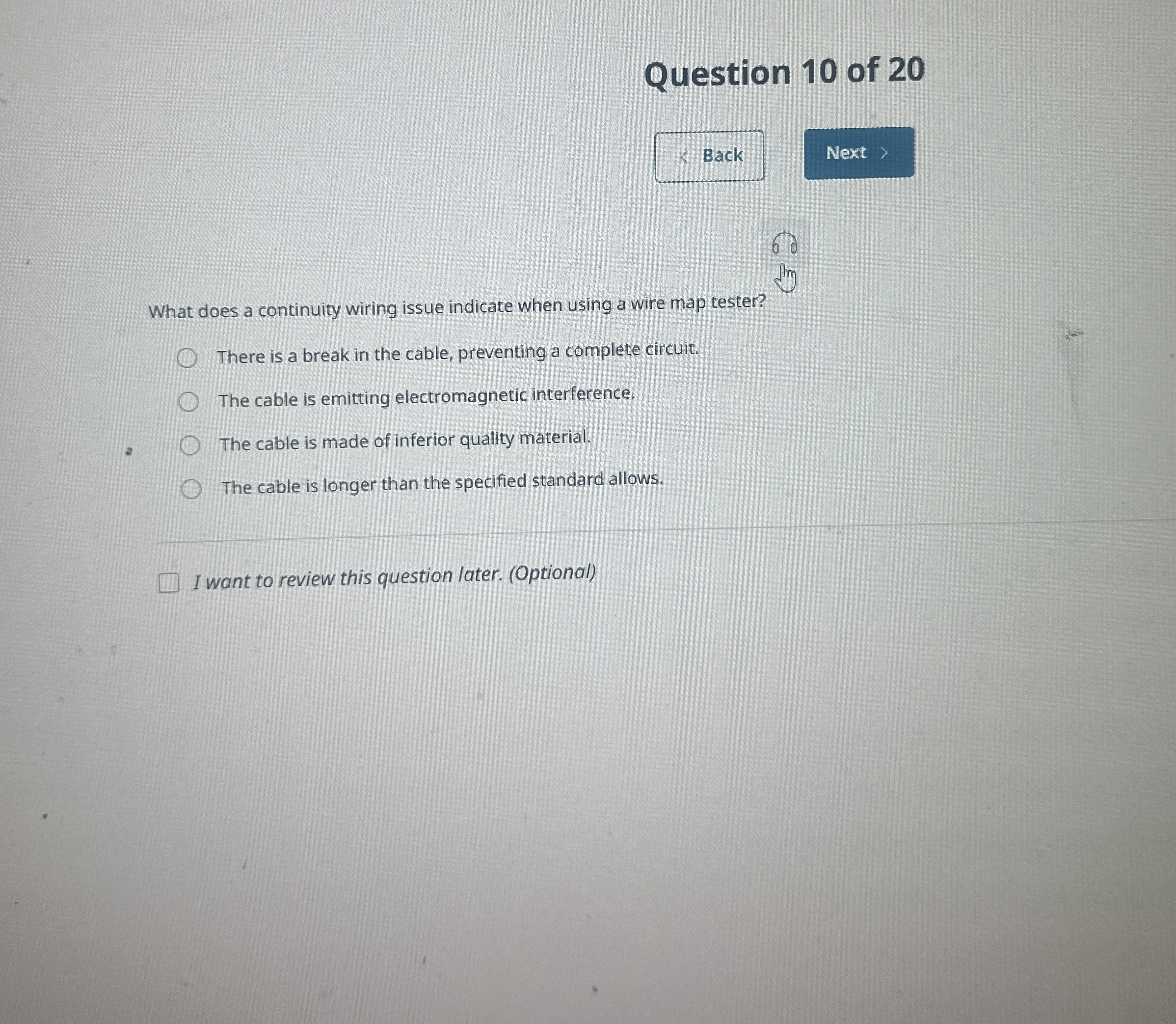 Question 1 0 of 2 0 Back What does a continuity