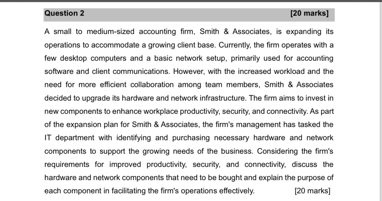 Question 2 [ 2 0 marks ] A small to medium -
