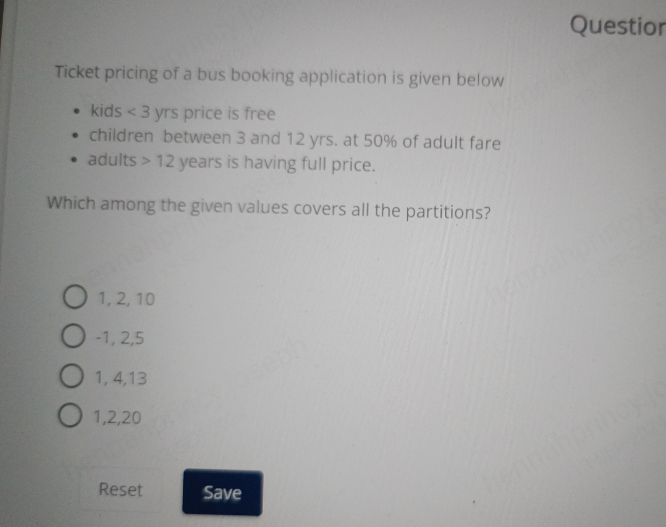 Ticket pricing of a bus booking application is