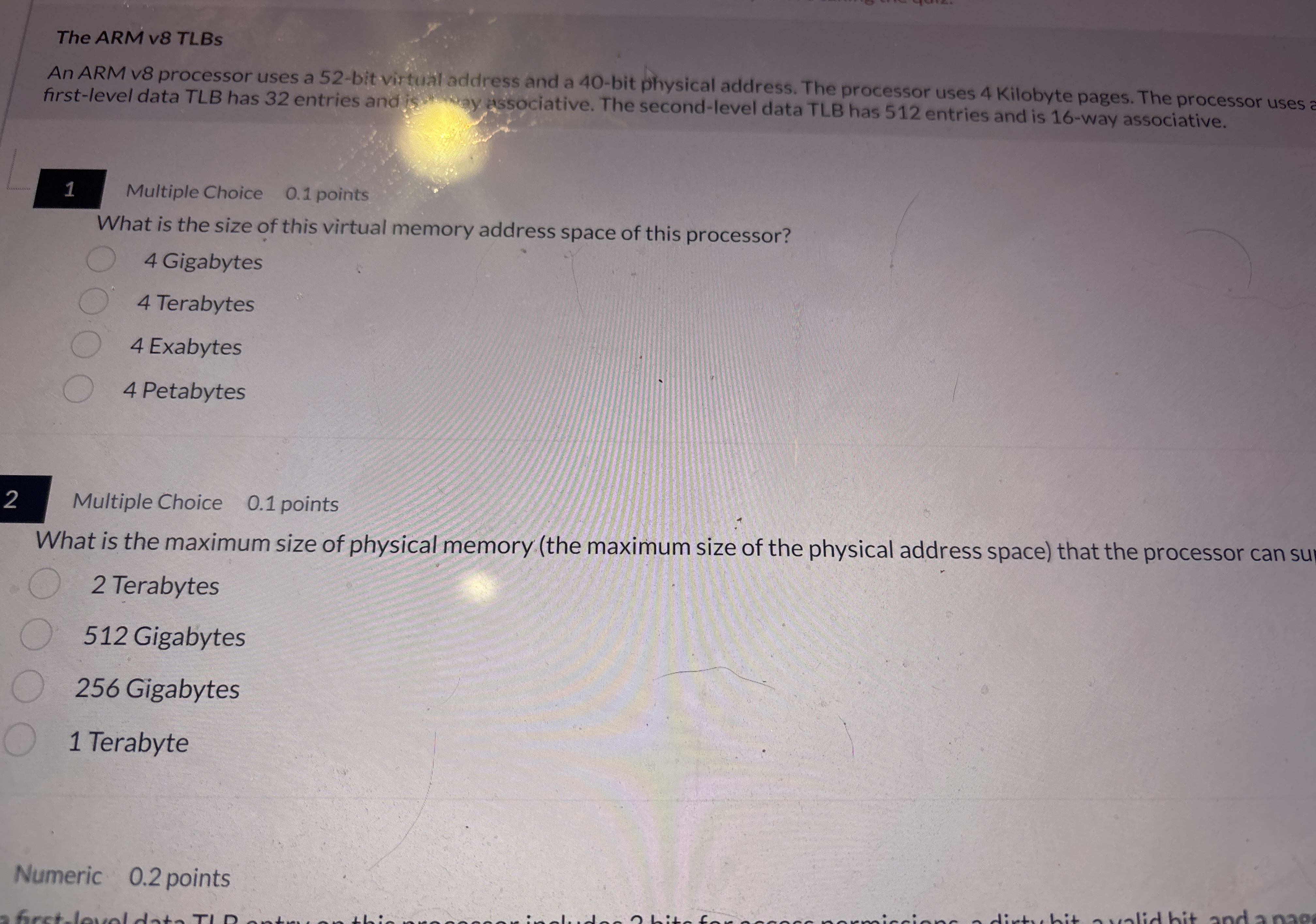 The ARM v 8 TLBs An ARM v 8 processor uses a 5 2