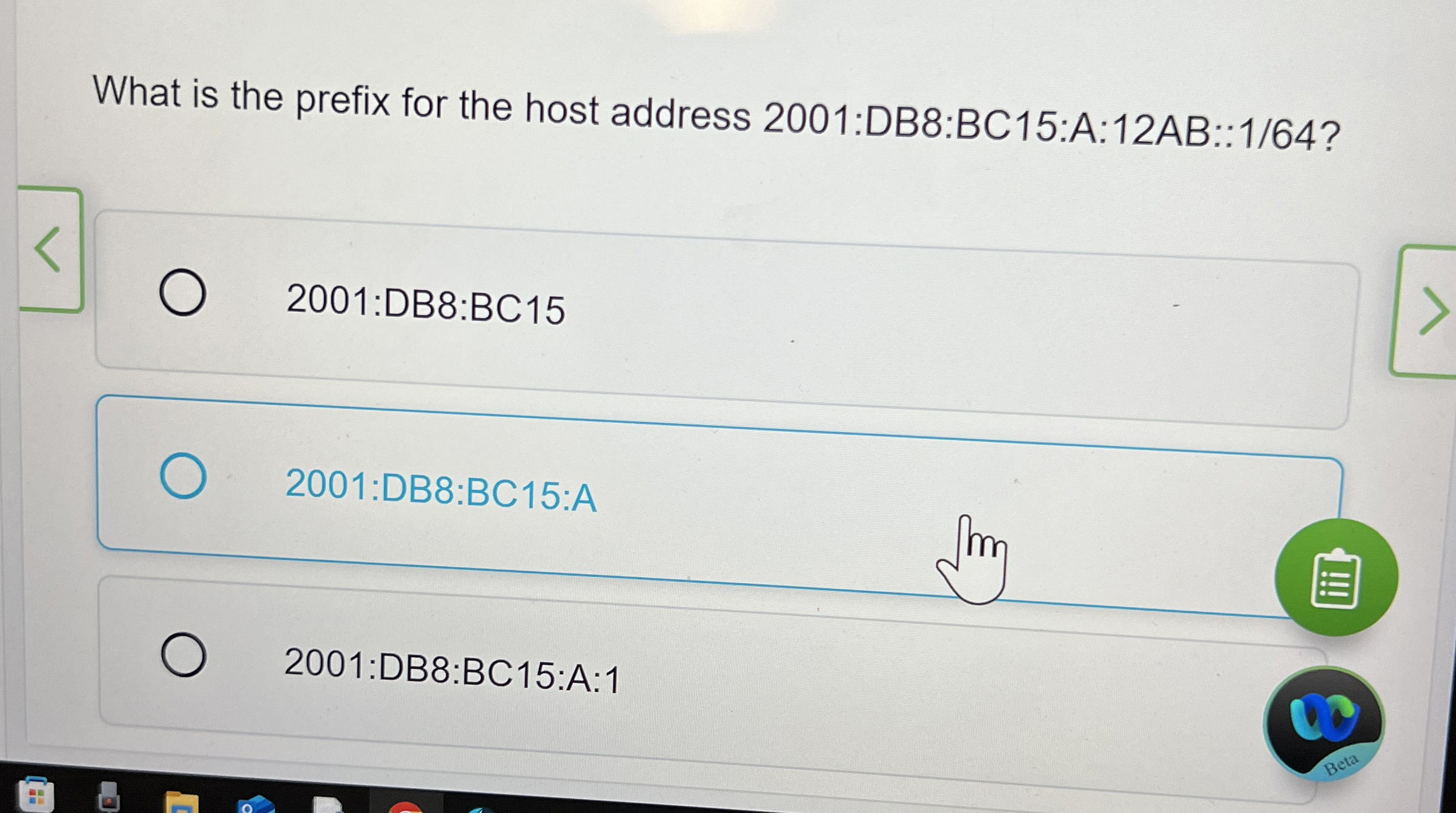 What is the prefix for the host address 2 0 0 1