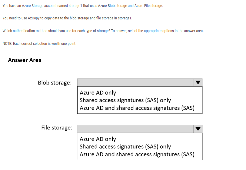 You have an Azure Storage account named storage 1