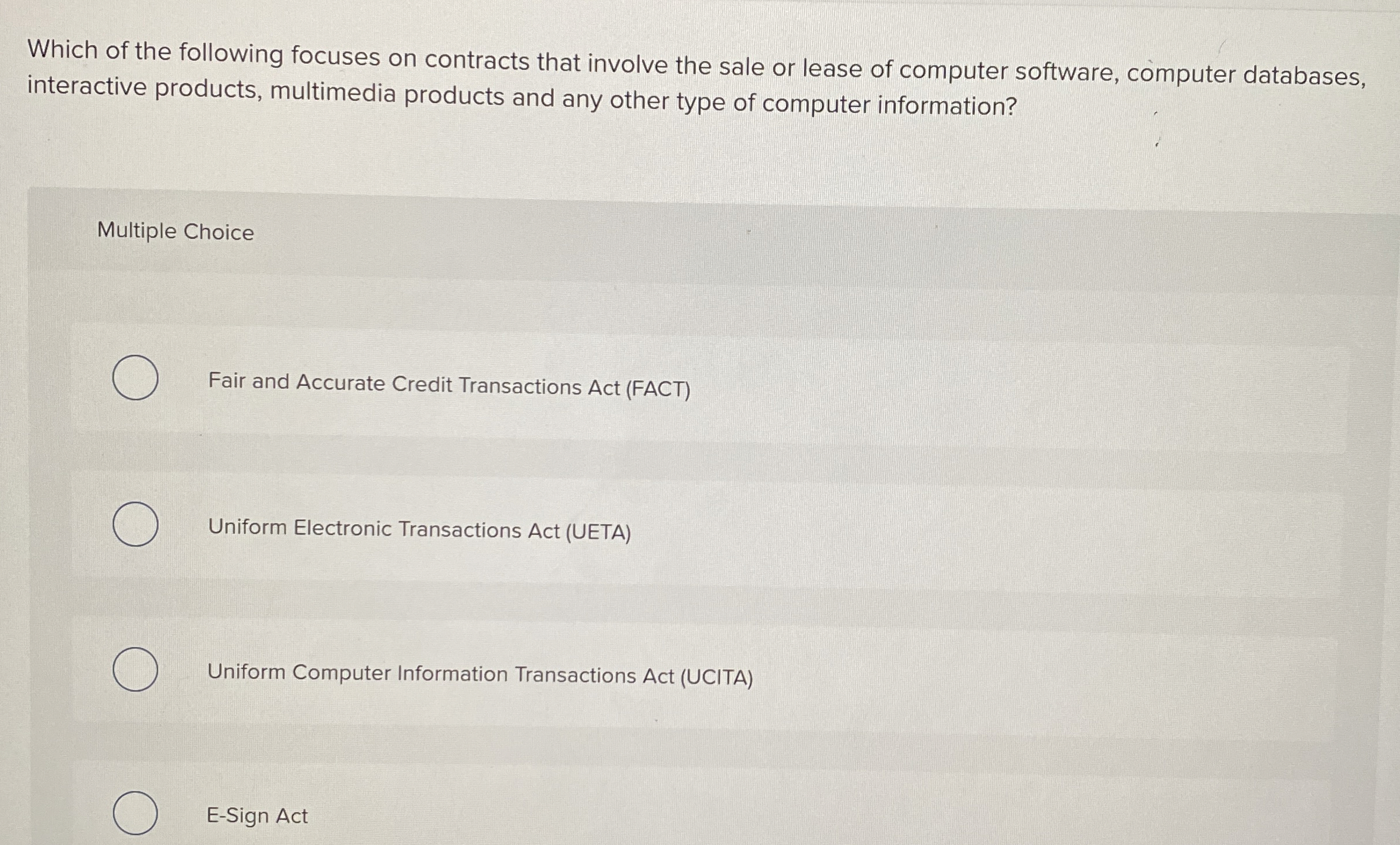 Which of the following focuses on contracts that