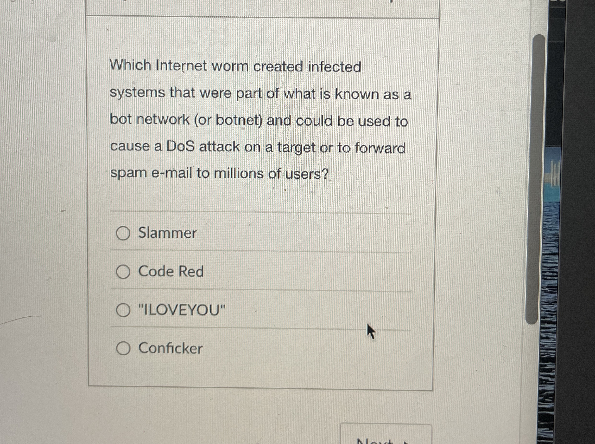 Which Internet worm created infected systems that