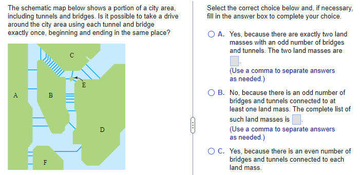 The schematic map below shows a portion of a city