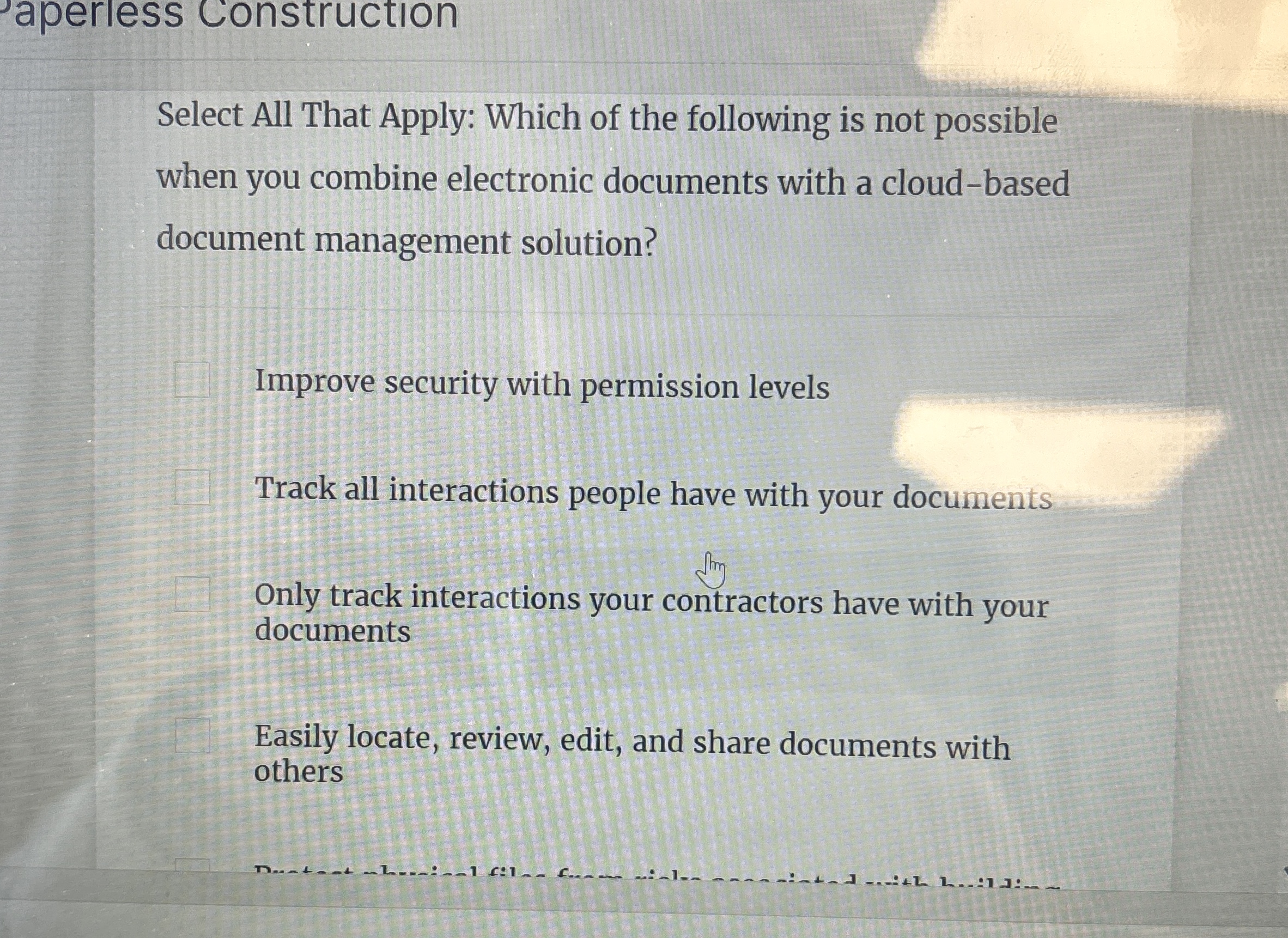 aperless Construction Select All That Apply: