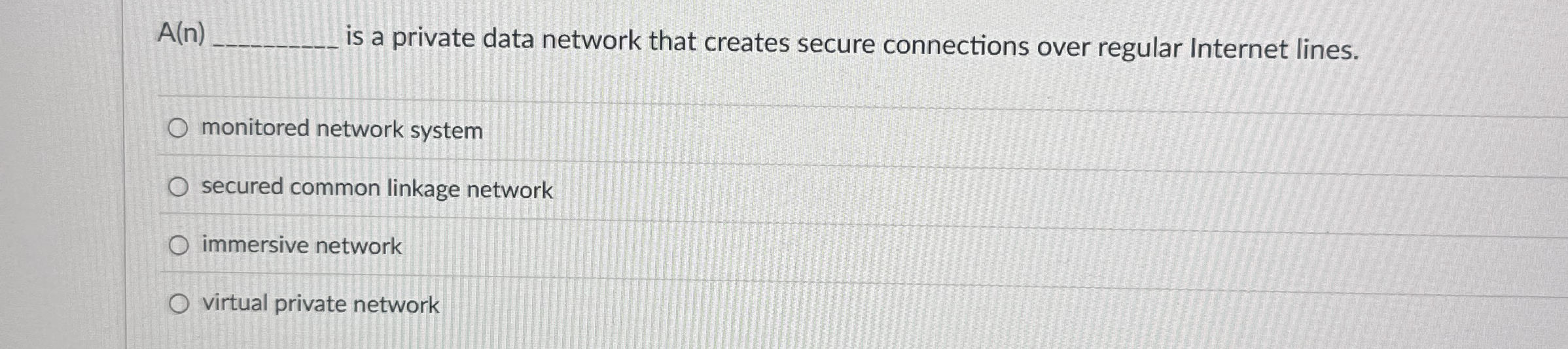 A ( n ) is a private data network that creates