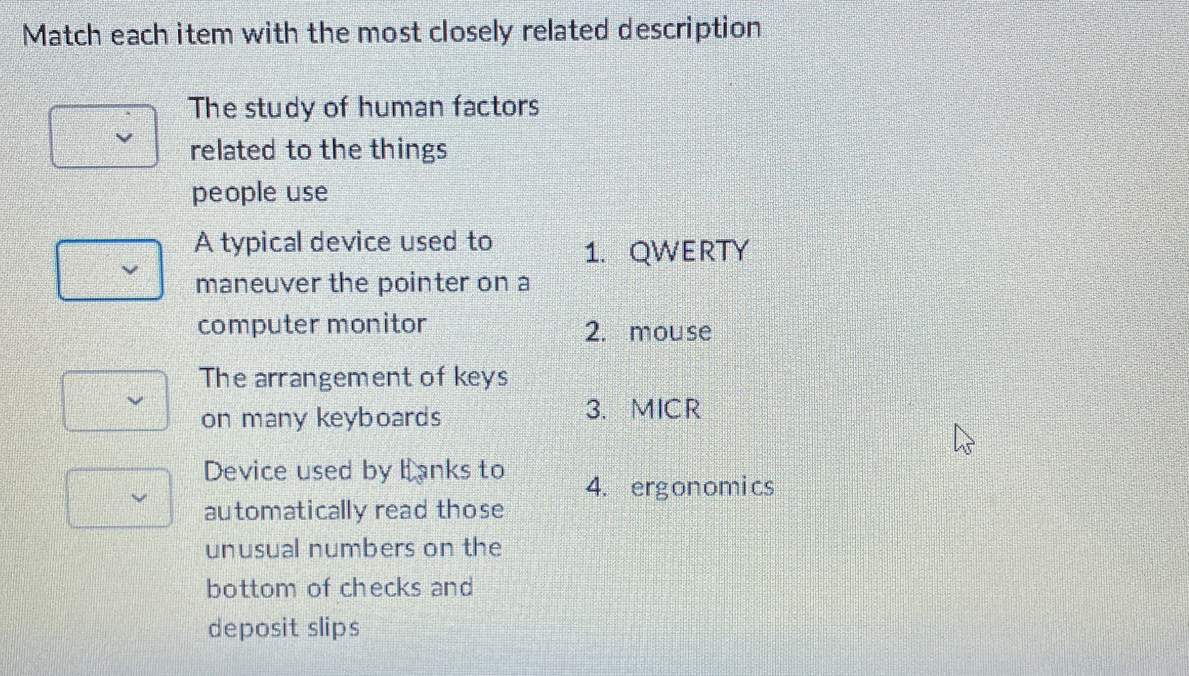 Match each item with the most closely related