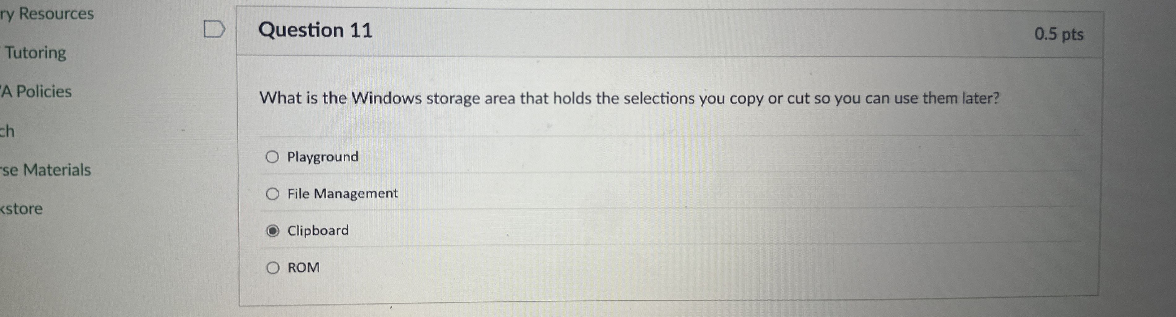 Question 1 1 What is the Windows storage area