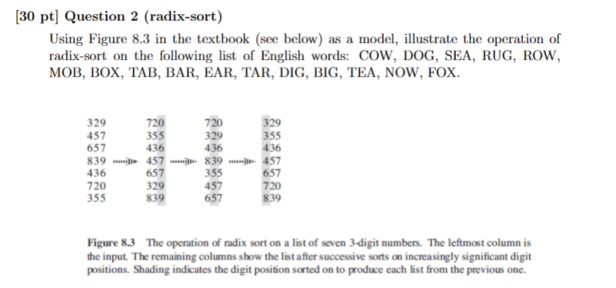 [ 3 0 pt ] Question 2 ( radix - sort ) Using